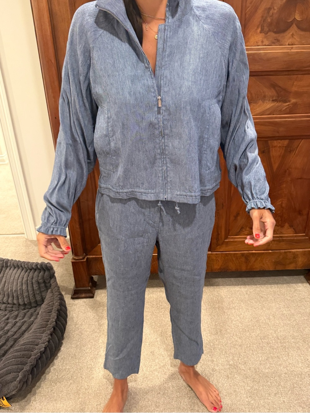 Theory Light Blue Cropped Zip-Front Jumpsuit Set